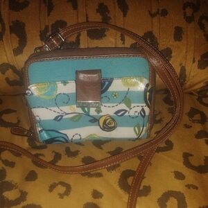 Blue and Brown Vintage Floral Crossbody Bag